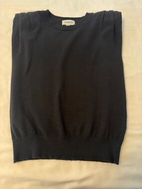 Evereve brand Yara Classic Black Crewneck Sweater Vest with shoulder pads